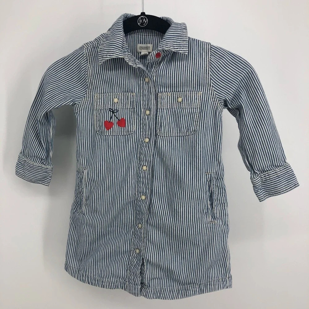 Gymboree railroad stripe jean dress cherry 💕 3
